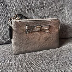 Coach Metallic Silver Bow Turn lock Wristlet